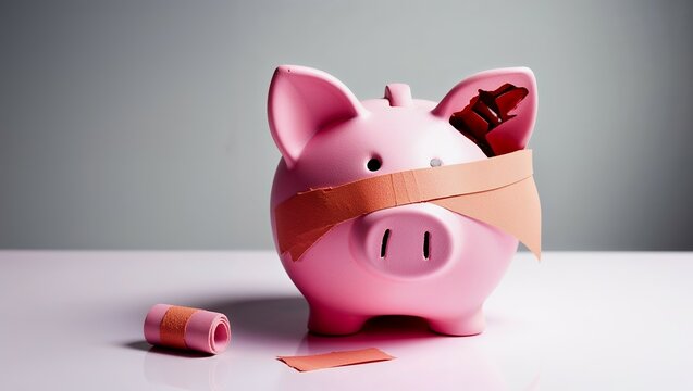 Broken Pink Piggybank With Bandage 