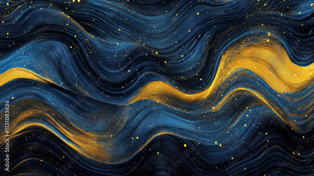 Poster Abstract waves of blue and gold create a dynamic, flowing texture.