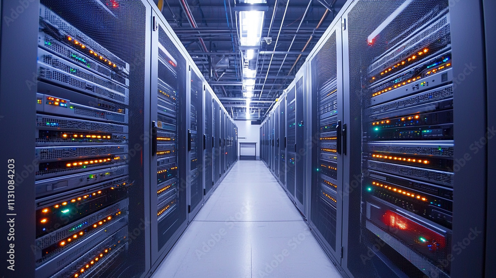 Poster ai generates insightful data management strategies in a modern server room technology hub digital en