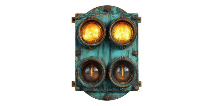 Vintage railroad signal lights isolated on transparent background