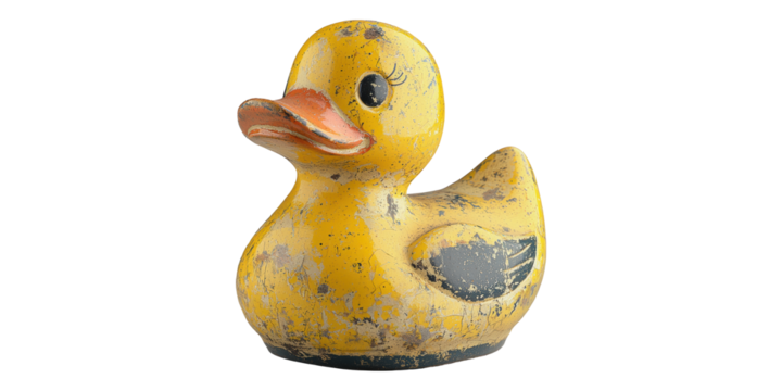 Vintage yellow rubber duck isolated on transparent background