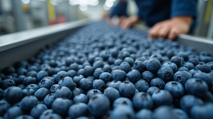 Fototapeta premium blueberries in a factory, generative ai