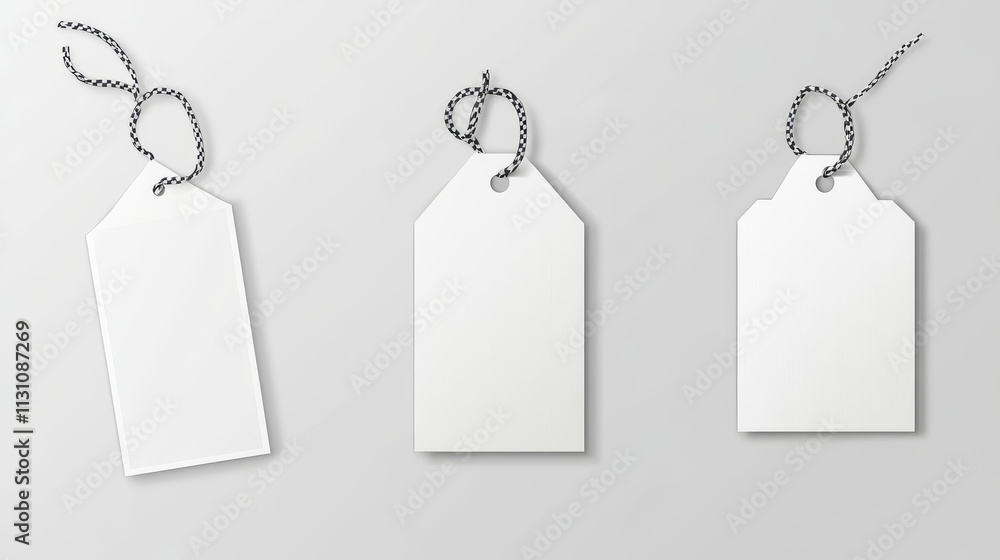 Poster white wobblers mockup. different shapes price tags front and angle view. vector realistic set of bla