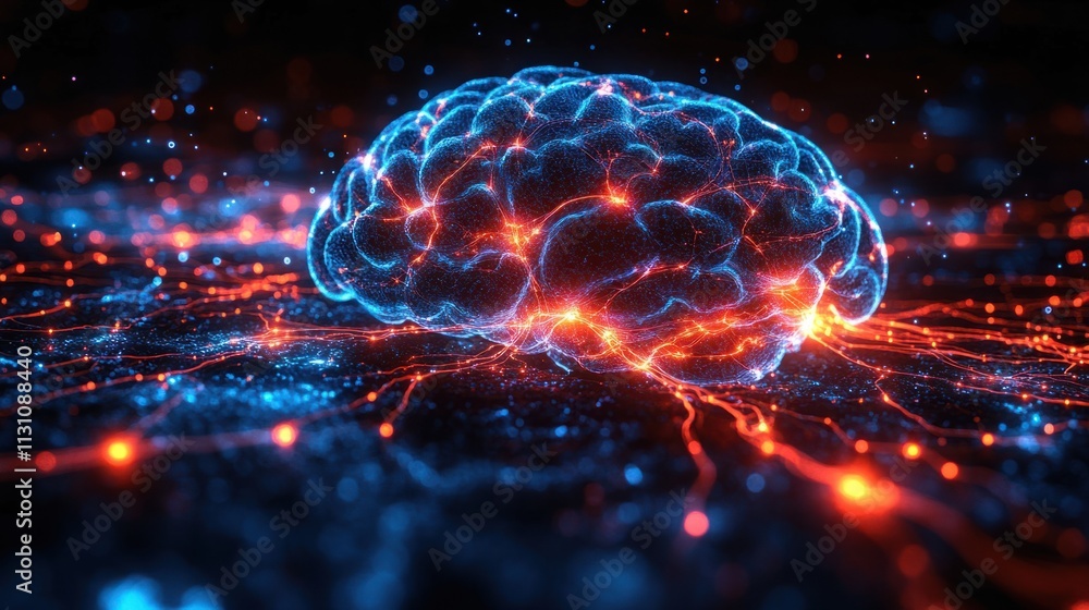 Poster neural activity visualization digital landscape 3d rendering cyber environment high-tech viewpoint b