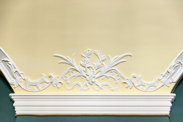 White gypsum bas-relief decoration design details with floral pattern