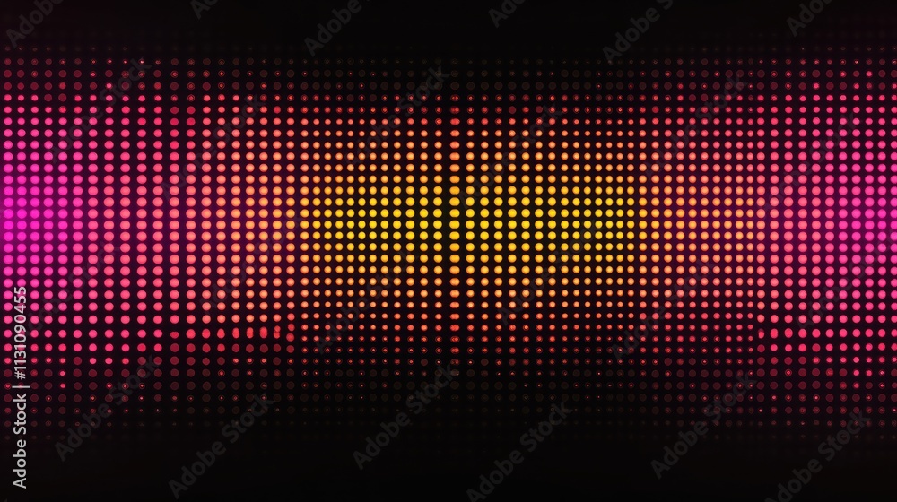 Poster a vibrant gradient of dots in pink, yellow, and black, creating a digital display effect.