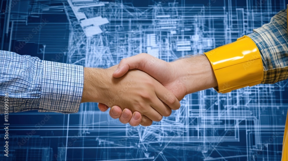 Poster two hands shaking, symbolizing partnership and collaboration in a digital environment.