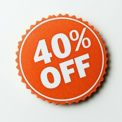 top view of a Orange round paper note, white text 40% OFF on it - 40% off, discount, sale, promotion, orange sticker, price tag, deal, savings, shopping