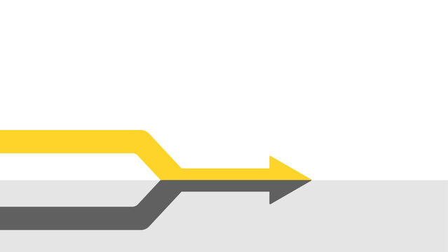 Yellow and gray arrows converging and pointing forward on a white and gray background