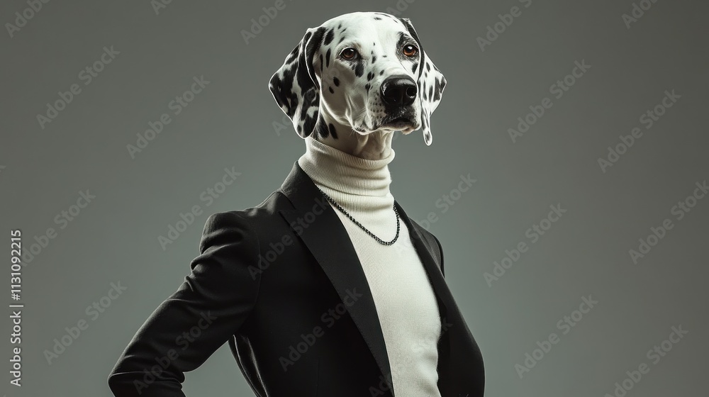 Aufkleber a surreal image of a person in a suit with a dalmatian dog's head.