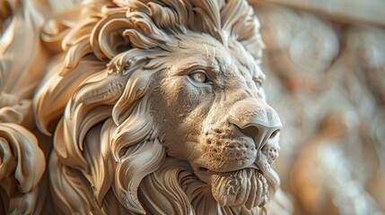Obraz premium Majestic bronze lion statue standing tall and proud commanding attention in an ornate garden setting The intricate details and powerful presence of this impressive artwork evoke a sense of strength
