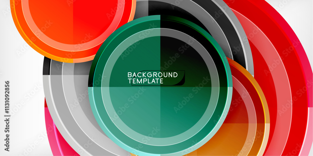 Poster abstract background - multicolored circles, trendy minimal geometric design, vector illustration