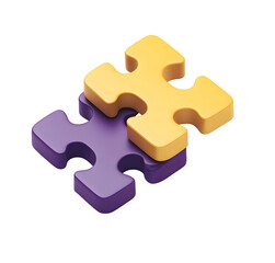 Obraz premium Two interlocking puzzle pieces in purple and yellow.