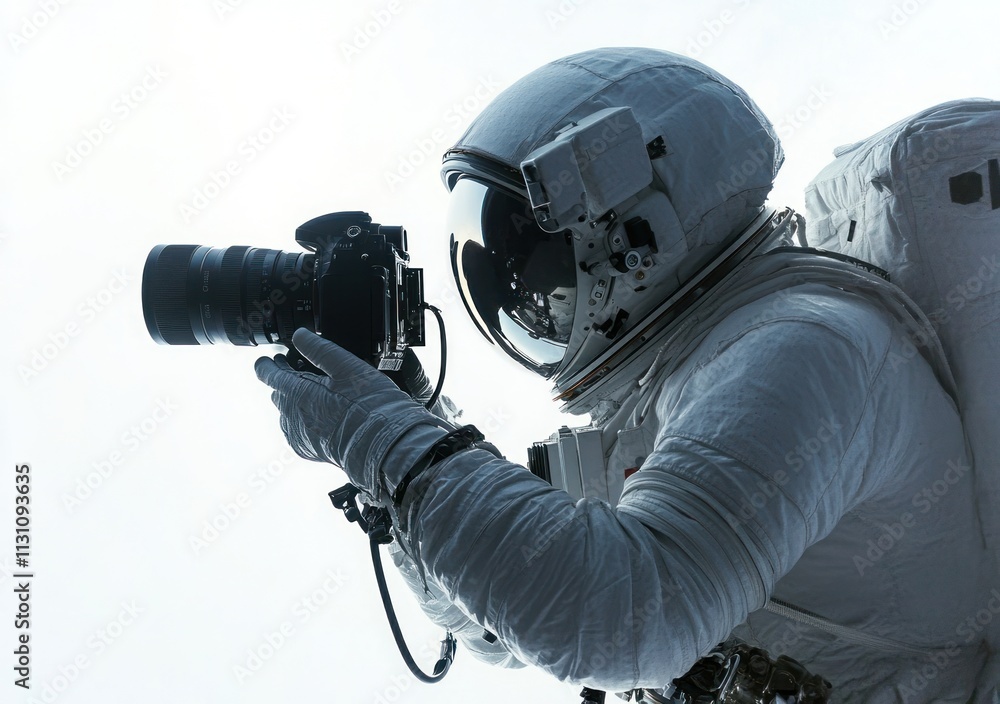 Aufkleber An astronaut holds a camera, capturing images in a space-like environment.