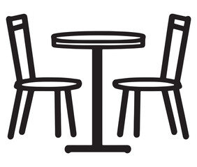 Fototapeta premium Cartoon two chairs and table on a white background, Restaurant hall table chair icon silhouette
