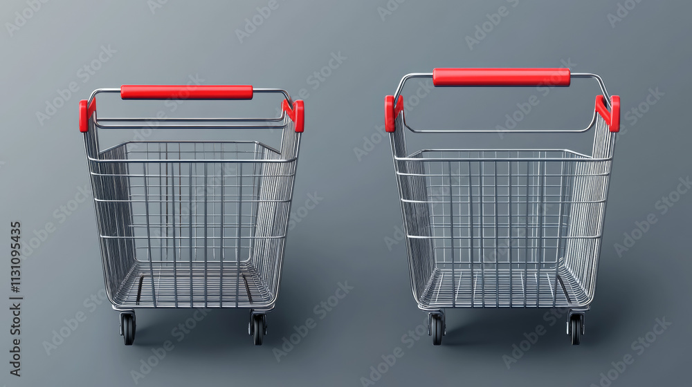 Poster supermarket basket from metal wire in top and side view. vector realistic mock up of empty shopping 
