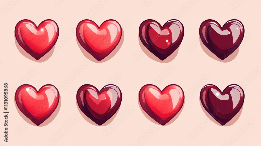 Aufkleber animation sprite sheet of red heart rotation. vector cartoon set of 3d spin of health icon in game i