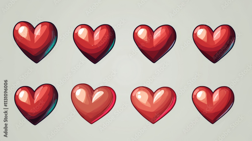 Aufkleber animation sprite sheet of red heart rotation. vector cartoon set of 3d spin of health icon in game i