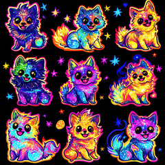 Obraz premium Colorful Playful Pomeranians with Joyful Expressions
