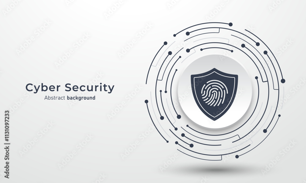 Leinwandbilder Fingerprint with shield on circuit board. Concept of cybersecurity and network protection. Secure technology and data protect. Abstract background for website and banner. Vector illustration.