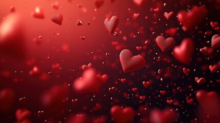 Vibrant Red Hearts Floating Against a Warm Gradient Background for Romantic Themes