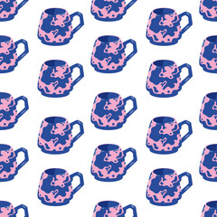 Seamless pattern with abstract mug in flat style. Background texture for wallpaper, wrapping paper, textile design.