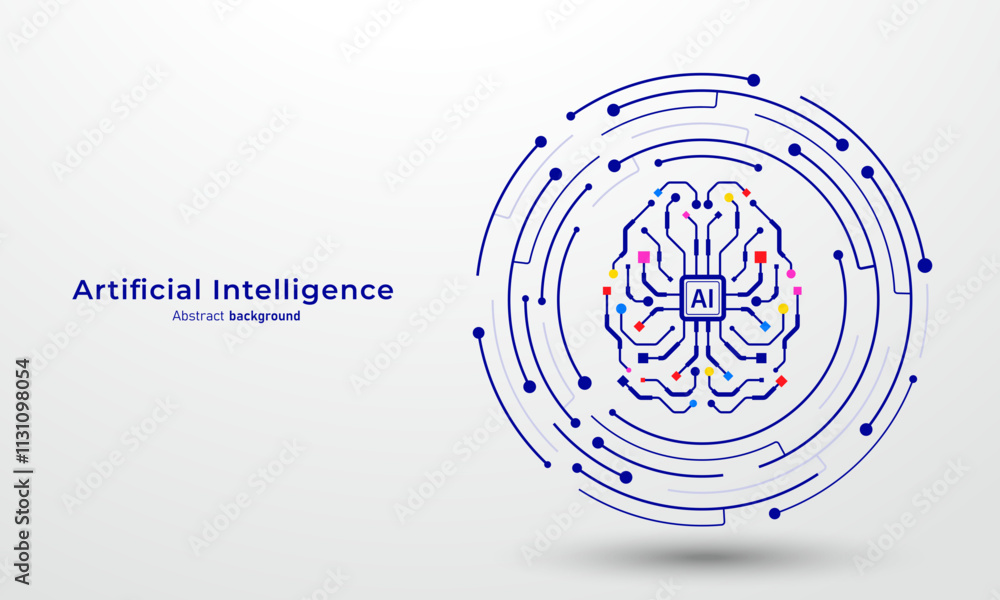 Aufkleber AI electronic brain on circuit board. Concept of Artificial intelligence and automation technology. Abstract background for website and banner. Vector illustration.