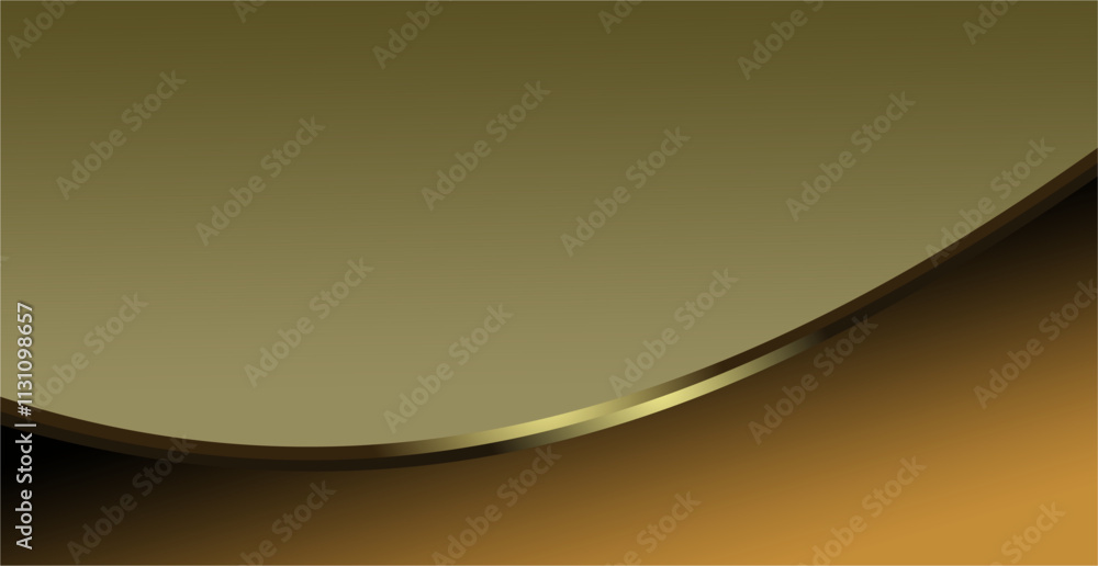 Poster composition of empty space, curved lines and geometric abstract fields with gradations of gold, brow