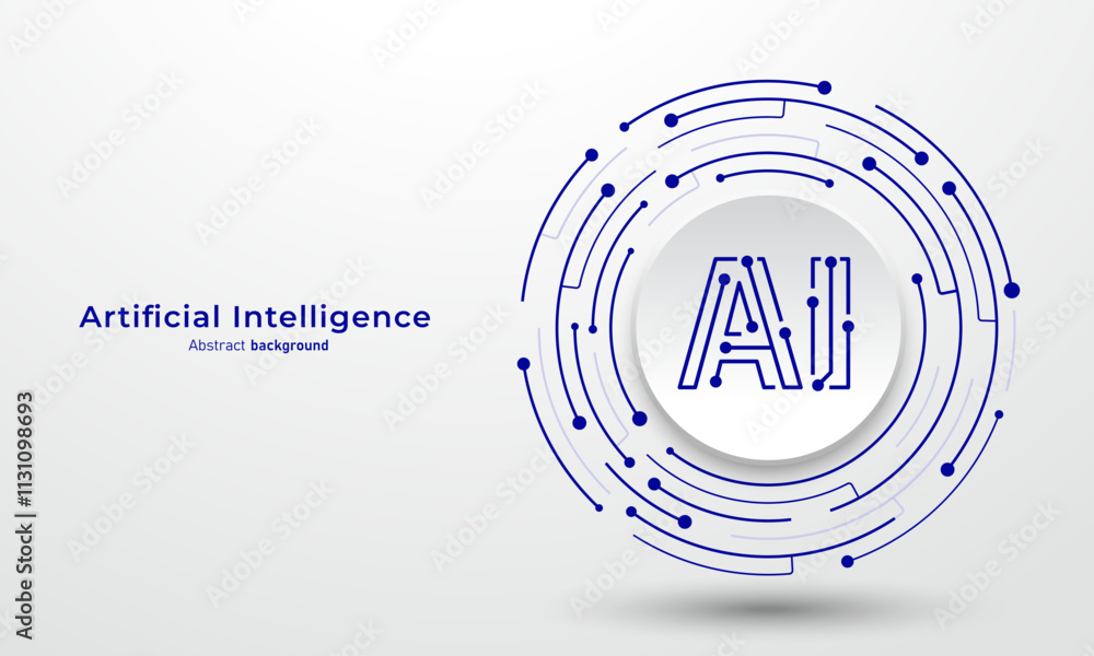 Poster AI icon on circuit board. Concept of Artificial intelligence and automation technology. Abstract background for website and banner. Vector illustration.