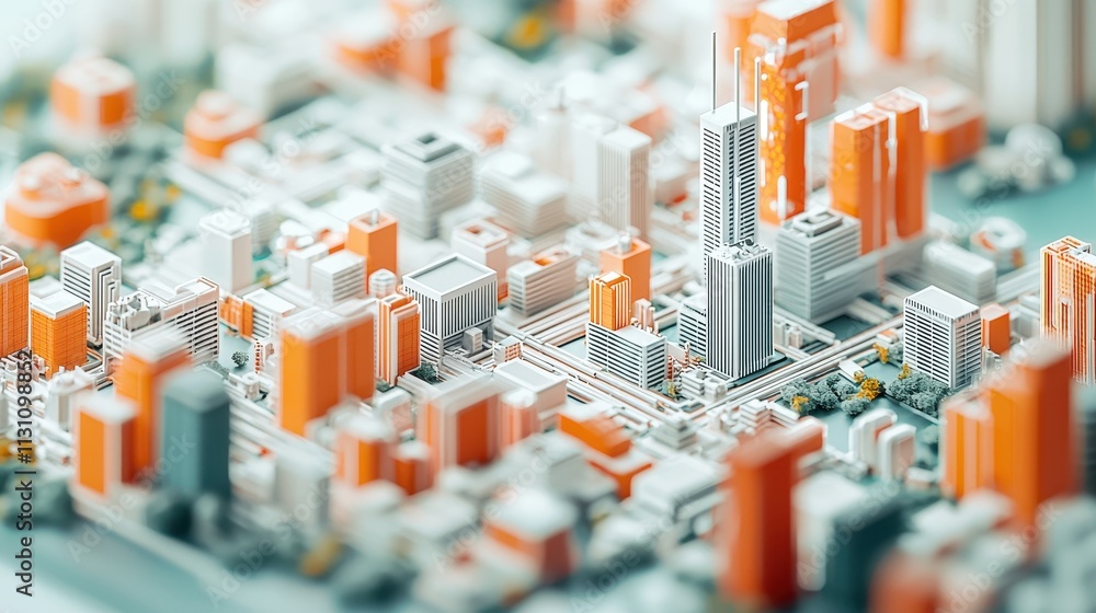 Poster close-up view of smart sensors and iot devices in urban environment model