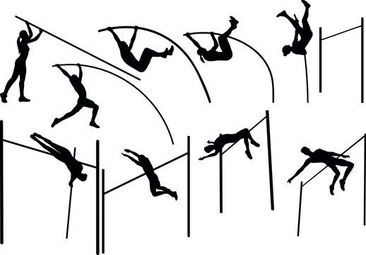 Pole vault silhouettes vector illustration set