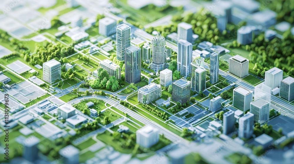 Aufkleber digital urban eco-friendly infrastructure map displaying sustainable development concepts and green 