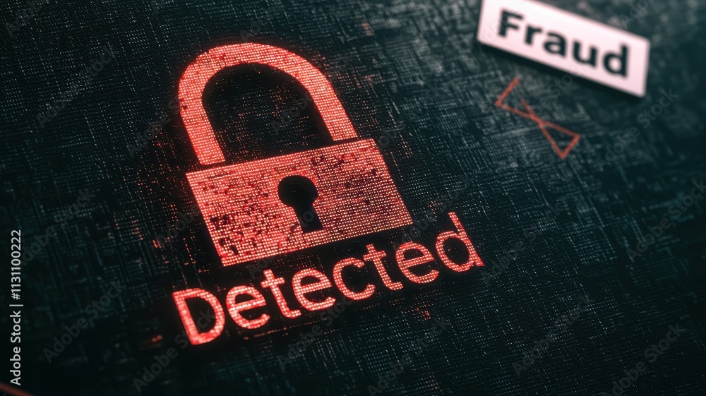 Poster a glowing lock symbol on a digital screen, surrounded by warning signs and holographic text reading 