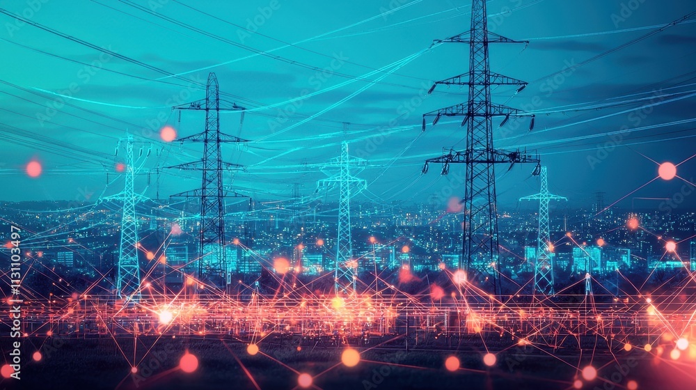 Aufkleber abstract representation of renewable energy concepts with power grid and energy storage depicted thr