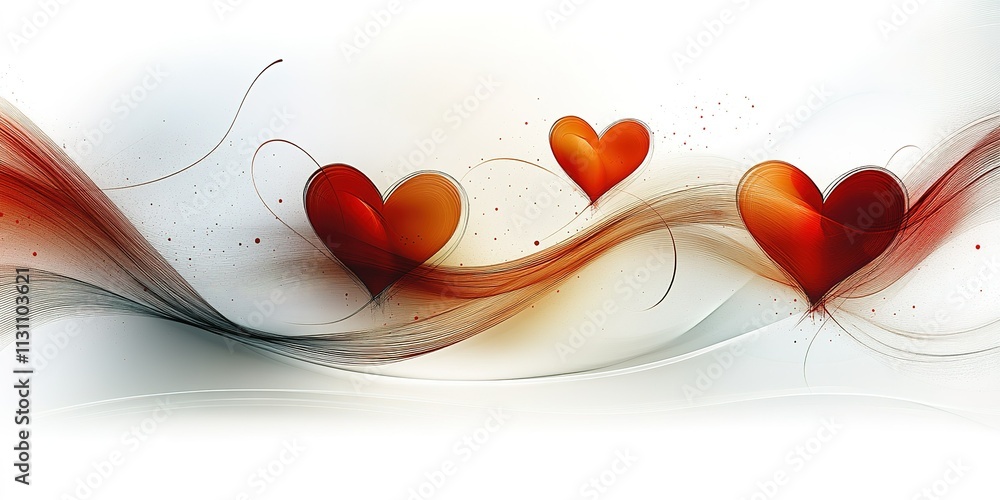 Poster heart-themed abstract design with flowing lines and vibrant colors creating a romantic atmosphere