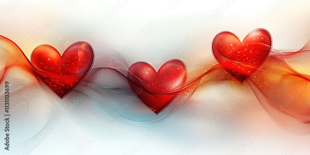 Poster colorful abstract design featuring red hearts and flowing shapes on a soft background