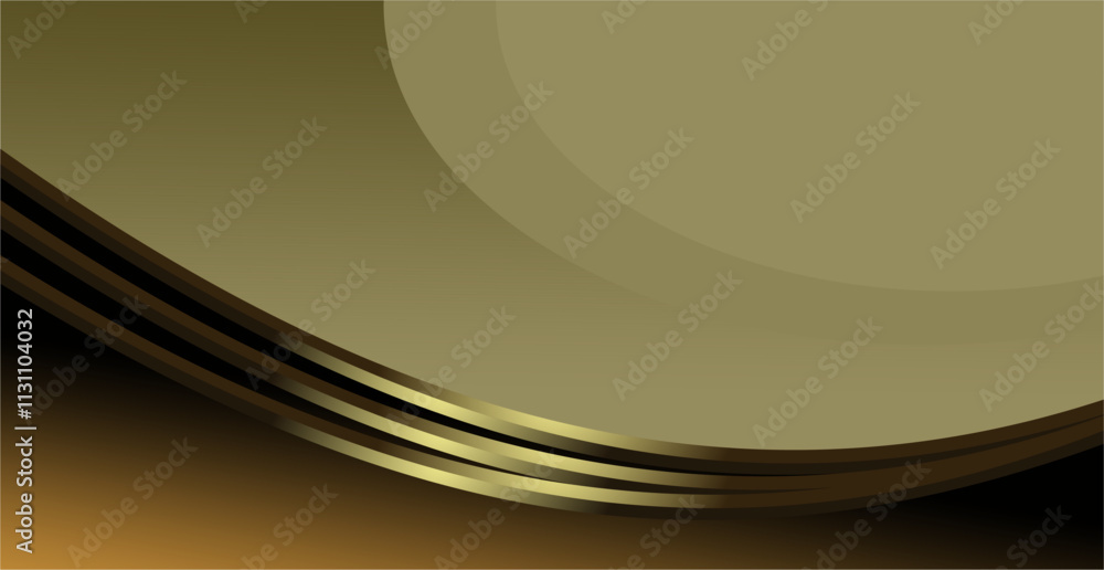 Poster composition of empty space, curved lines and geometric abstract fields with gradations of gold, brow