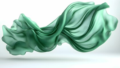Flowing Abstract green Silk Fabric Isolated on White
