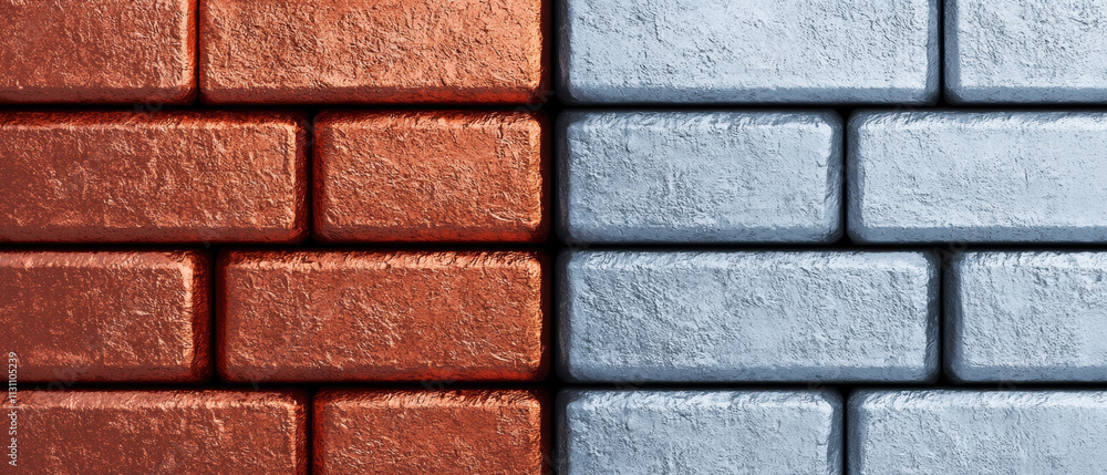 Poster material science metals strength. textured bricks in red and blue arranged side by side create a str