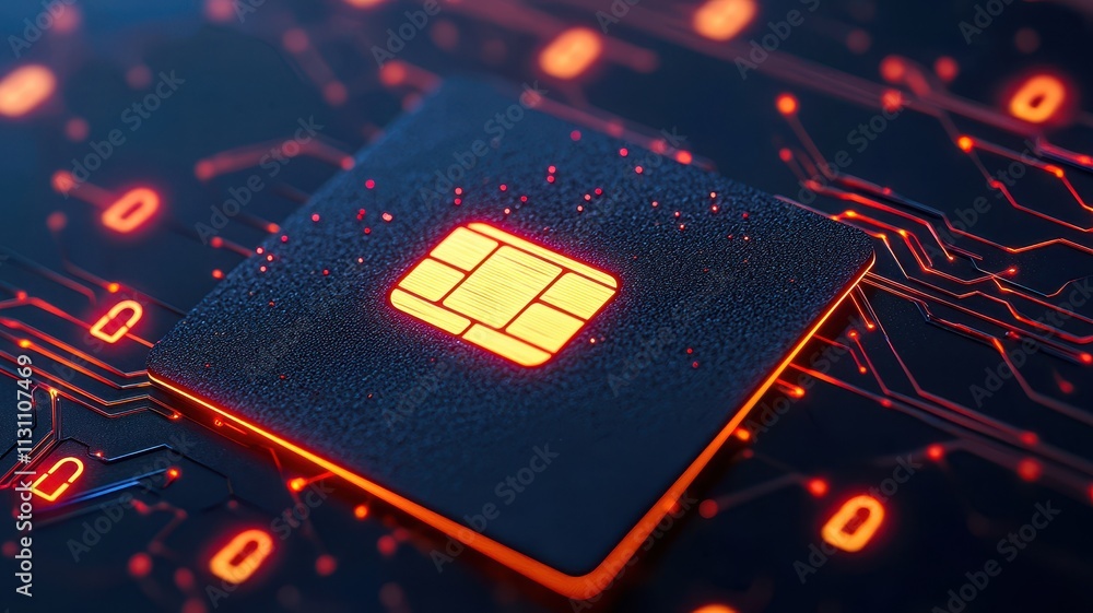 Poster a virtual credit card with glowing lock icons surrounding it, symbolizing secure financial systems c