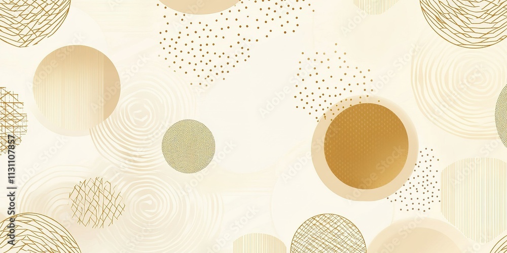 Poster modern abstract design with golden circles and textured patterns on a light background