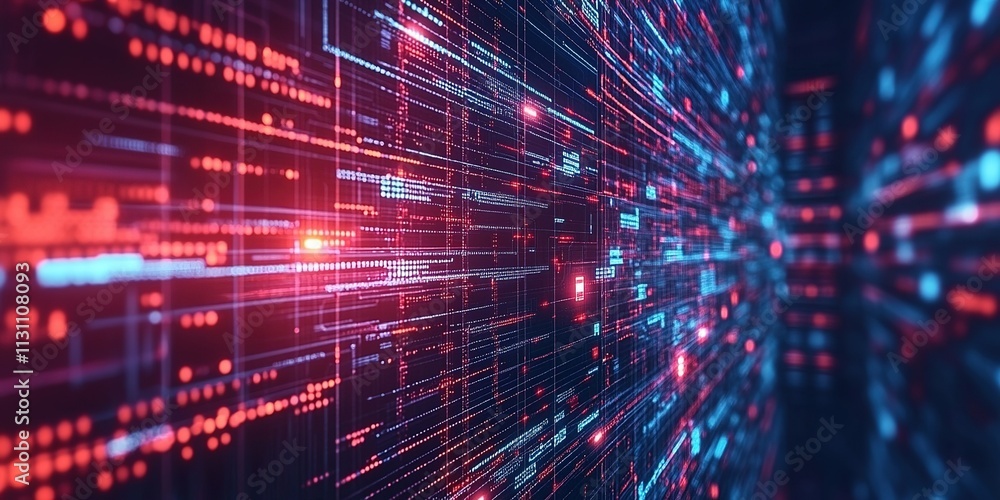Poster digital data flow abstract visualization with vibrant colors and patterns representing technology an