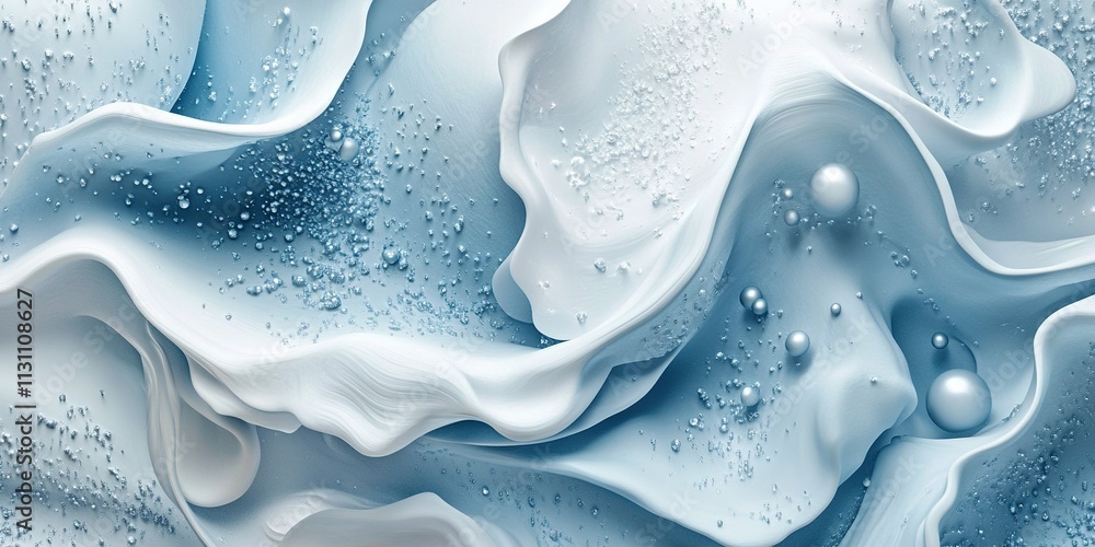 Poster visual representation of flowing water with soft textures and bubbles creating a serene and calming 