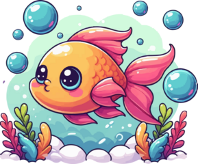 cute Fish swimming in bubbles .illustration vector on white background
