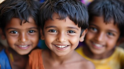 Fototapeta premium group of happy children smiling outdoors