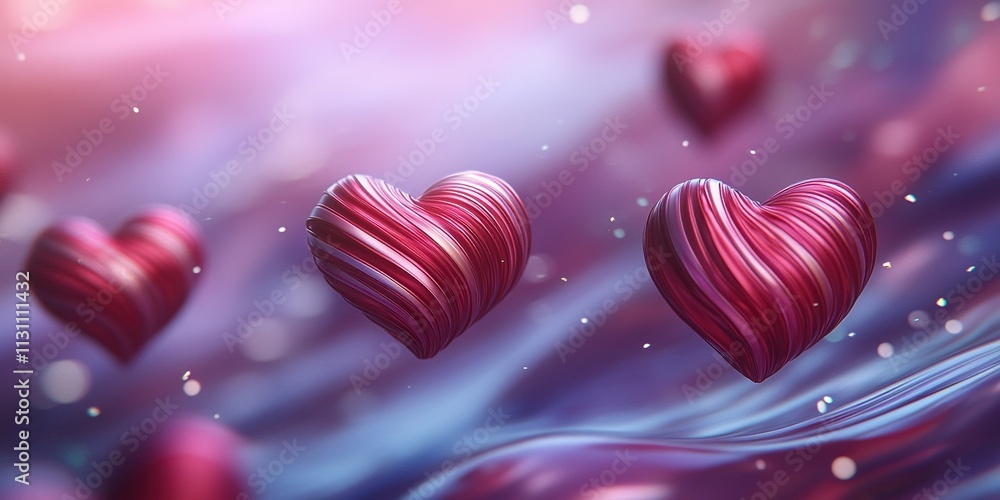 Aufkleber vibrant hearts float in a dreamy background with soft colors and swirling patterns