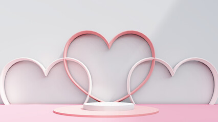 valentine display podium pedestal platform product stage minimal mockup background. valentine day scene geometric studio showcase stand abstract modern light show. shape realistic empty backdrop.