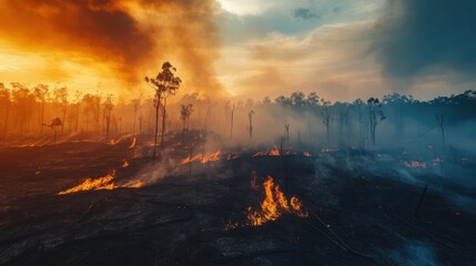 Fototapeta premium Burned forest area from wildfires as a result of climate change