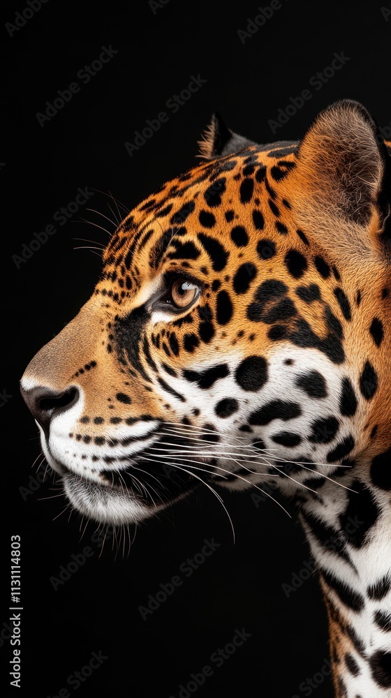 Poster A close-up profile of a jaguar showcasing its distinctive fur patterns and features.