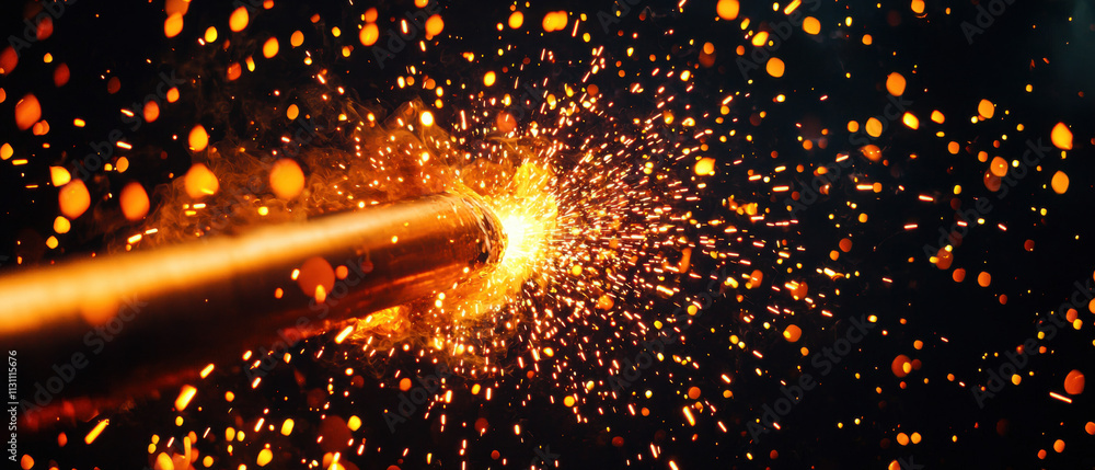 Poster material science metals strength. bright sparks flying from a metal surface, creating a dynamic expl